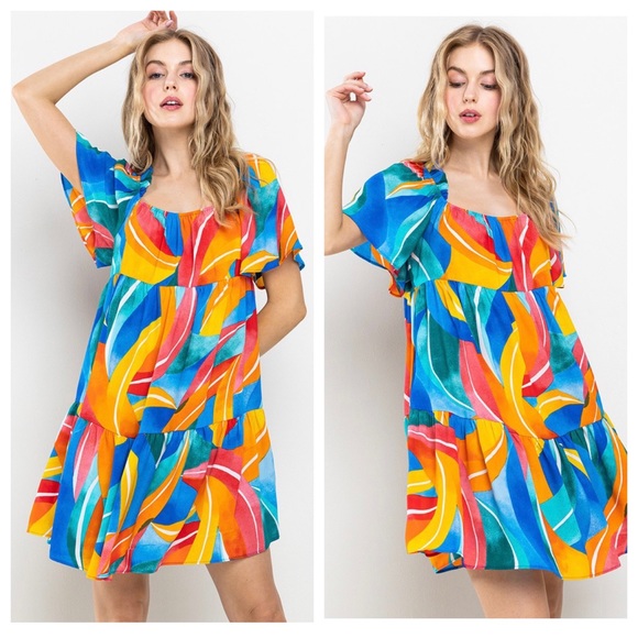 69 Boho Multi Color Print Tiered Woven Dress - Picture 1 of 4